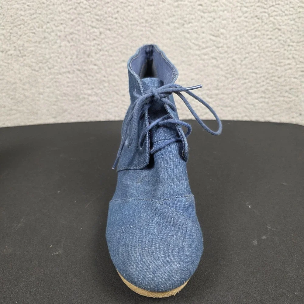 UNR8ED‎ Boots Womens Size 11 Blue Denim Lace Up Cork Wedge Ankle Booties SANDY2